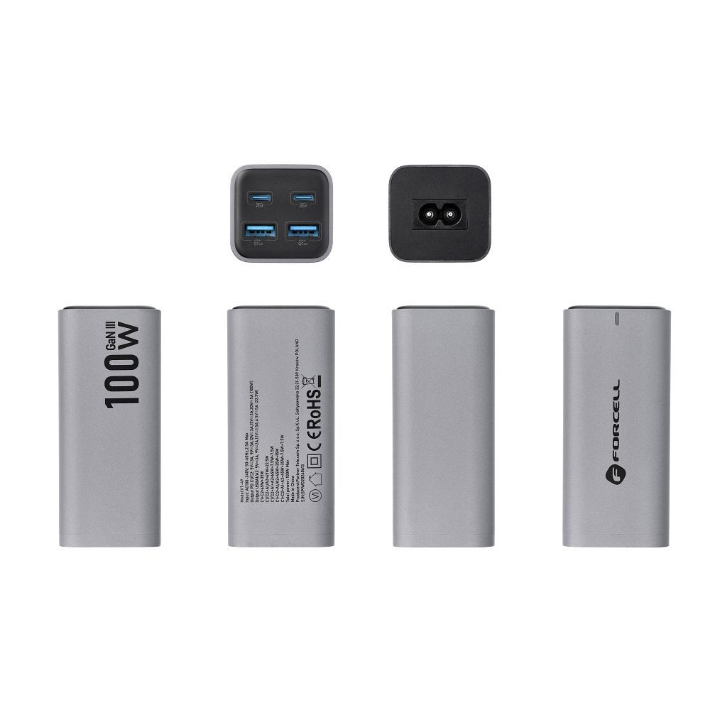 FORCELL F-ENERGY GaN III VT-49 desktop charger 2 x Type C + 2 x USB A PD QC4.0 SFC2.0 5A 100W gray