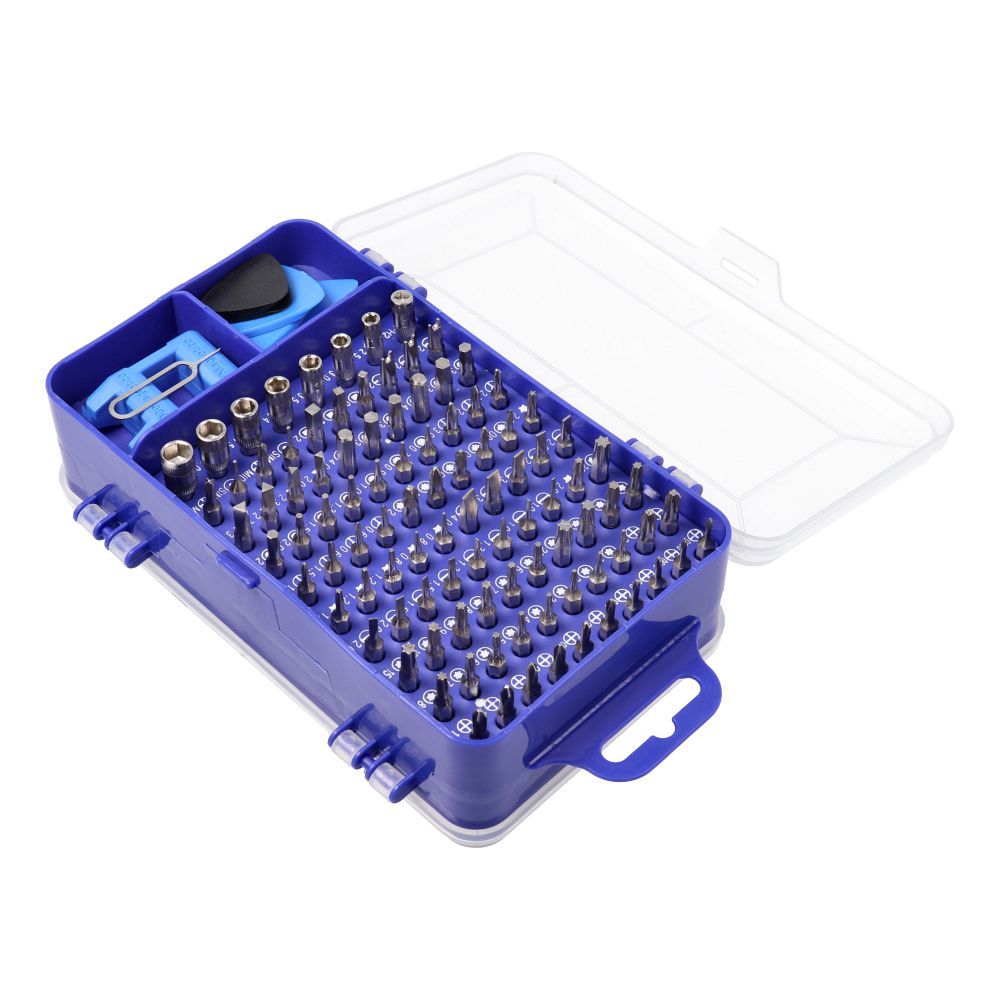 Set of service screwdrivers, bits 115-in-1 metal blue