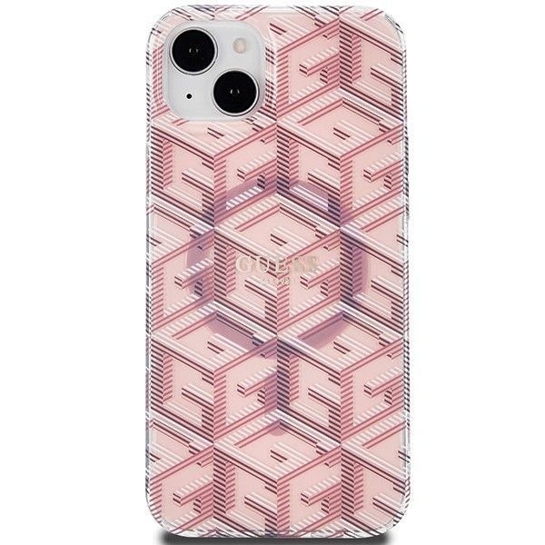 GUESS case for IPHONE 15 compatible with MagSafe GUHMP15SHGCUSTGP (IML GCUBE) pink