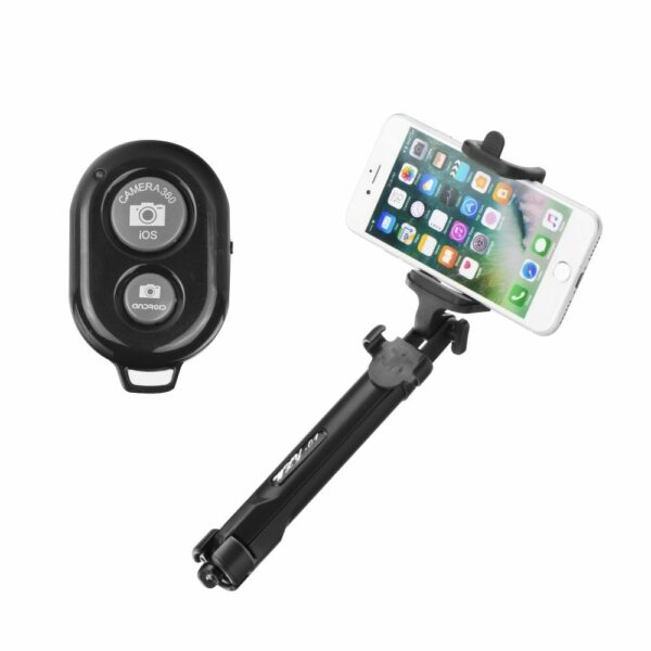 Selfie stick with wireless remote control tripod black