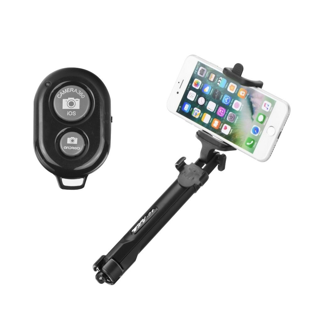 Selfie stick with wireless remote control tripod black