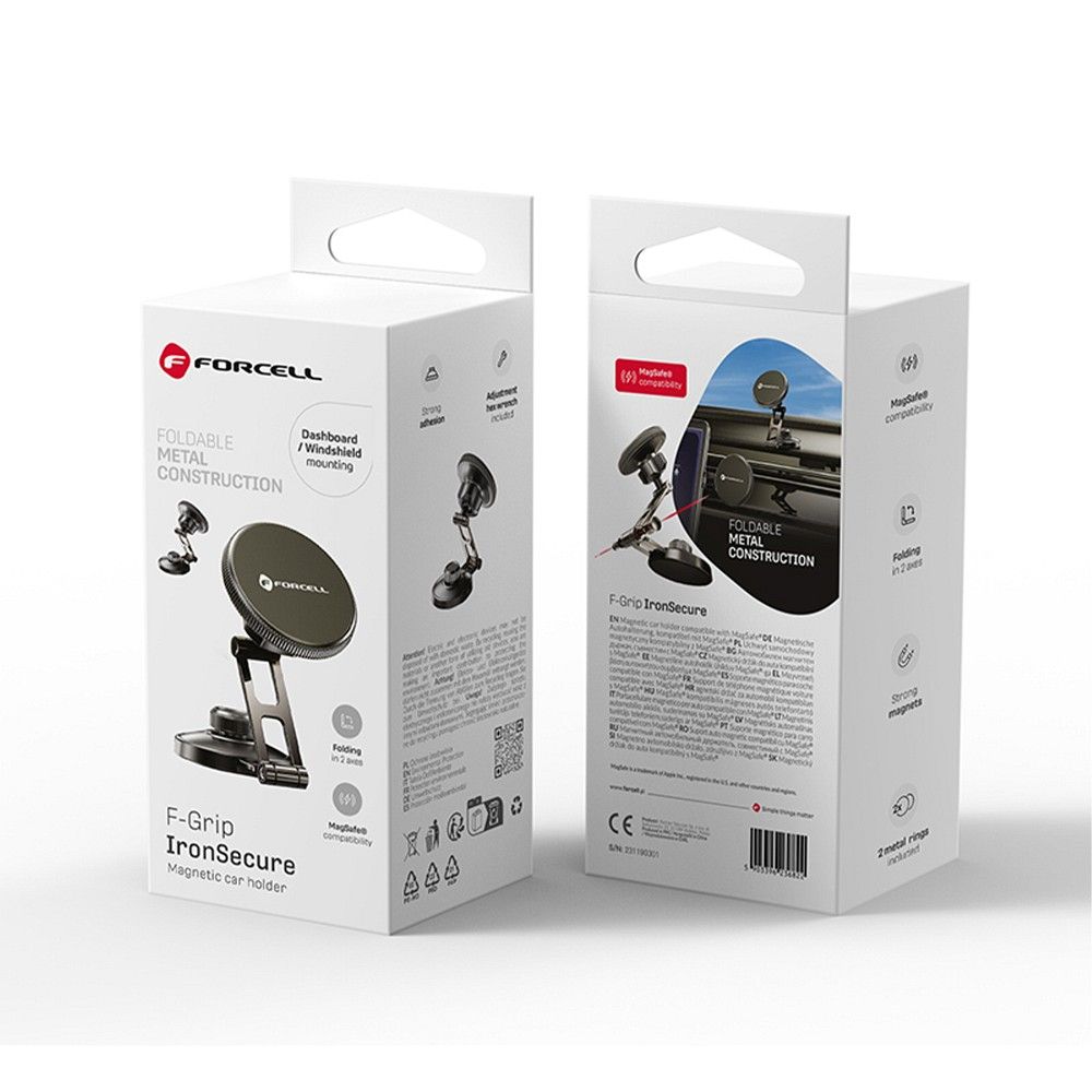 FORCELL F-GRIP IronSecure magnetic car holder for windshield / dashboard compatible with MagSafe black