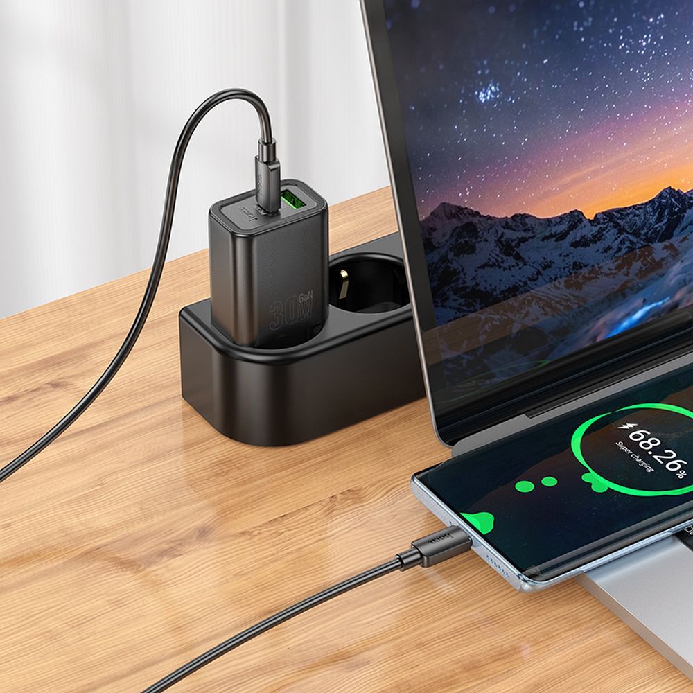 HOCO wall charger USB A + Type C + cable Type C to Type C PD QC3.0 3A 30W N63 black