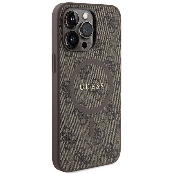 GUESS case for IPHONE 14 Pro compatible with MagSafe GUHMP14LG4GFRW (4G Ring classic logo) brown