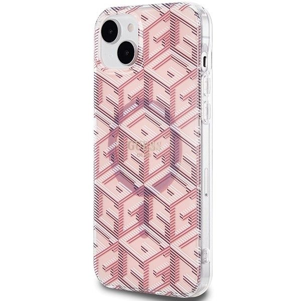 GUESS case for IPHONE 15 compatible with MagSafe GUHMP15SHGCUSTGP (IML GCUBE) pink