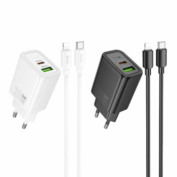 HOCO wall charger USB A + Type C + cable Type C to Type C PD QC3.0 3A 20W N61 black