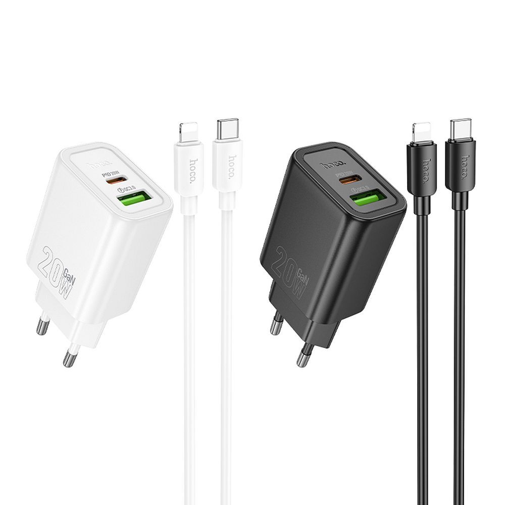 HOCO wall charger USB A + Type C + cable Type C to Type C PD QC3.0 3A 20W N61 black
