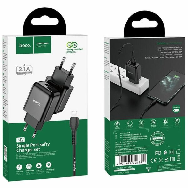 HOCO travel charger USB A + cable USB A to Lightning 2.1A N2 black