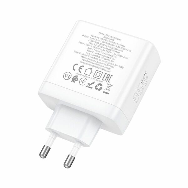 HOCO wall charger 2 x Type C + USB A QC PD 65W GaN N30 white