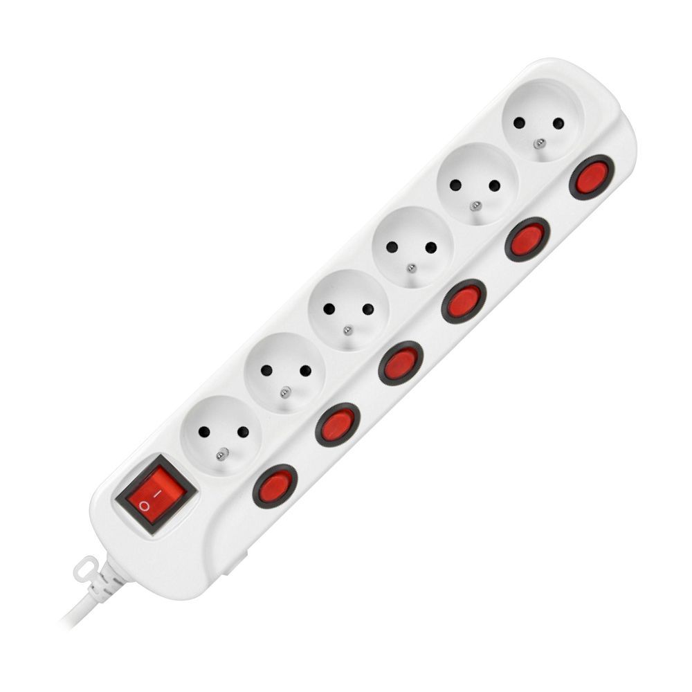 Multiswitch powerstrip with independent ON/OFF switches for 6 sockets, cable 3x1mm², 1.5m long (OR-AE-13162/1,5M)