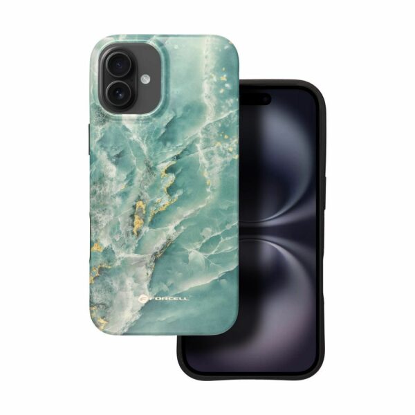 FORCELL F-PROTECT Mirage, Military Drop-Tested case compatible with MagSafe for IPHONE 16 PLUS green marble