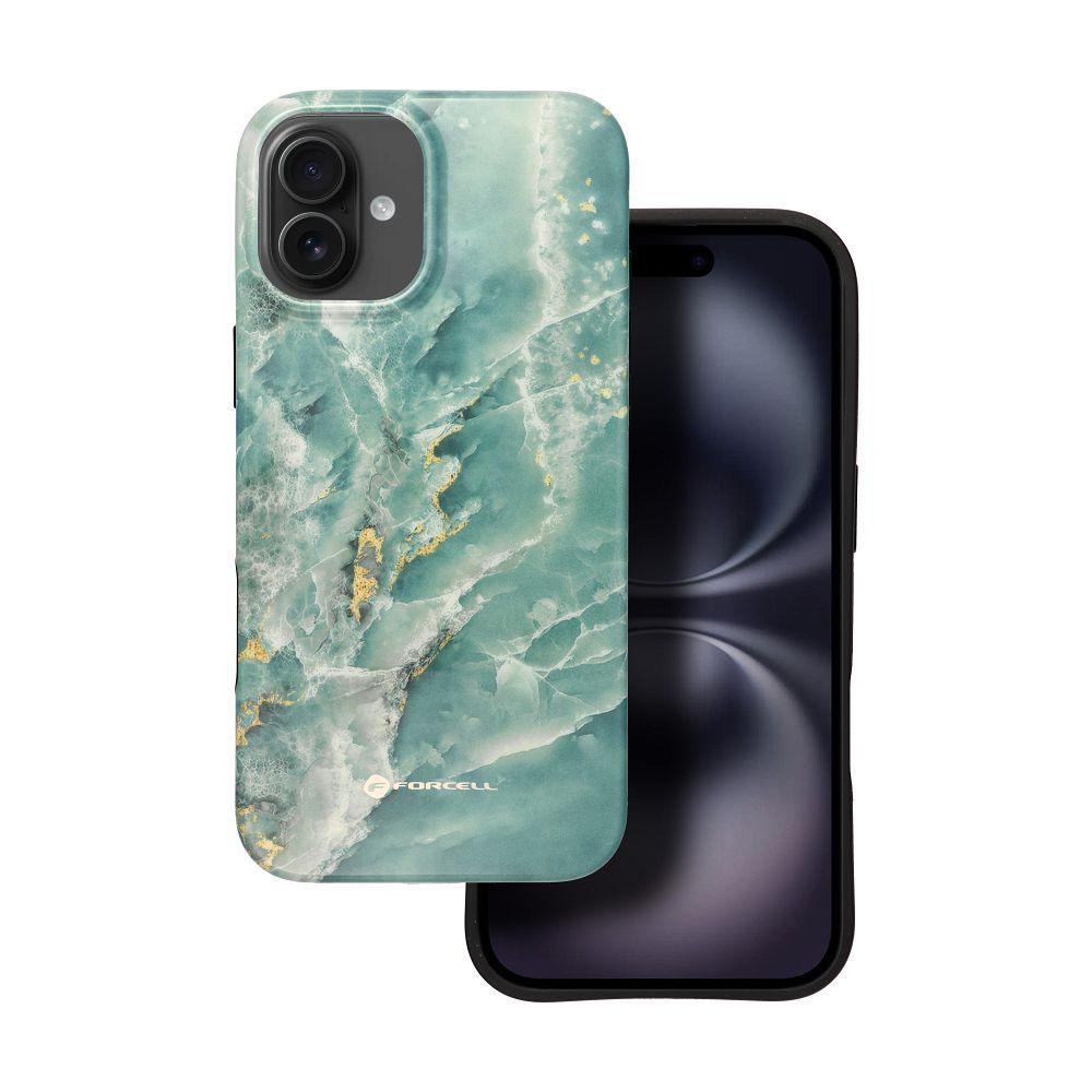 FORCELL F-PROTECT Mirage, Military Drop-Tested case compatible with MagSafe for IPHONE 16 PLUS green marble