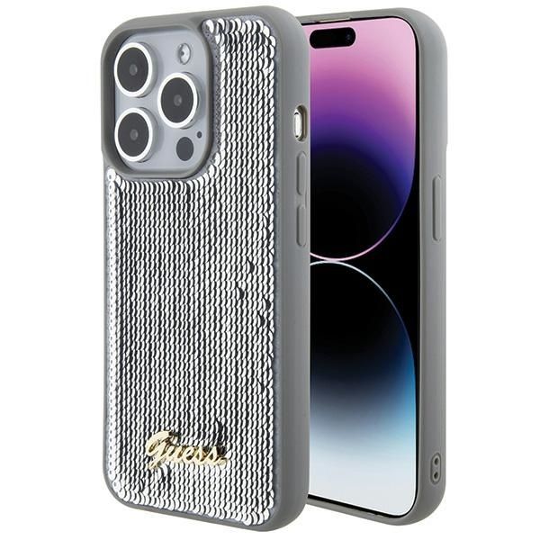 GUESS case for IPHONE 15 Pro GUHCP15LPSFDGSS (Sequin Script Metal) silver