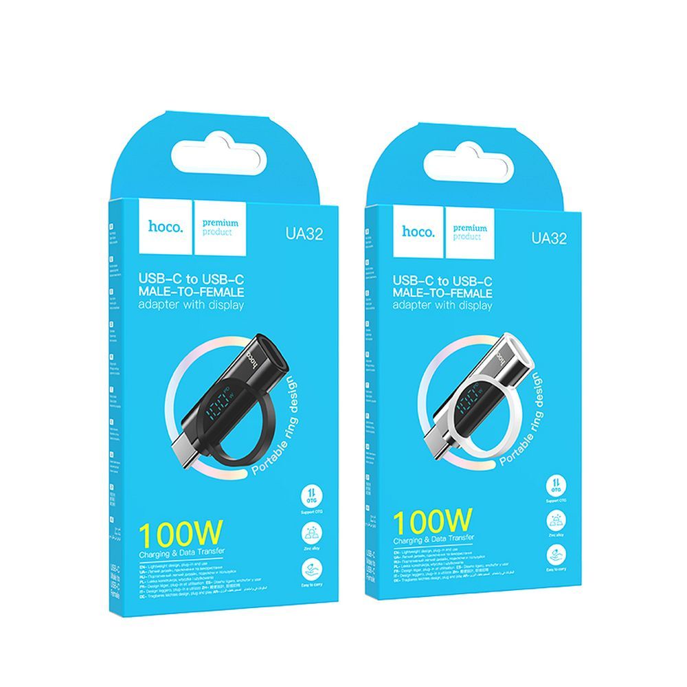 HOCO adapter Type C (male) to Type C (female) with digital display 5A 100W UA32 black