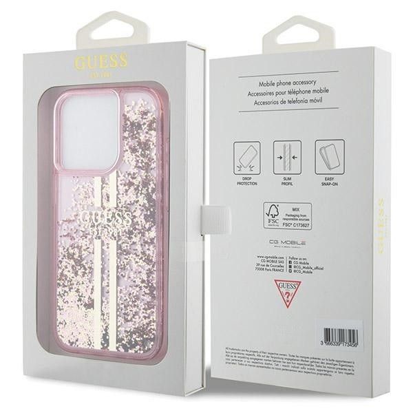 GUESS case for IPHONE 15 Pro GUHCP15LLFCSEGP (Liquid Glitter Gold Stripes) pink