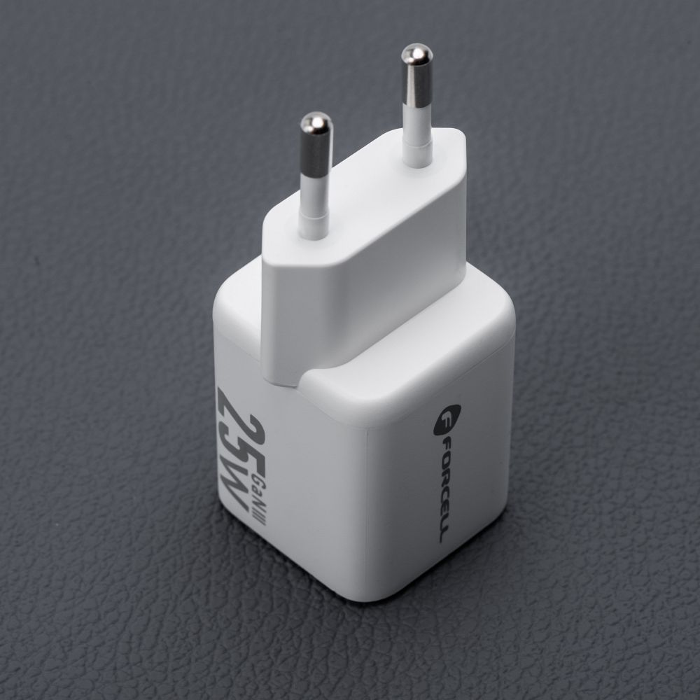 FORCELL F-ENERGY Mini GaN III VT-25B travel charger with 1 x Type C + 1x USB A sockets, PD QC4.0 25W white