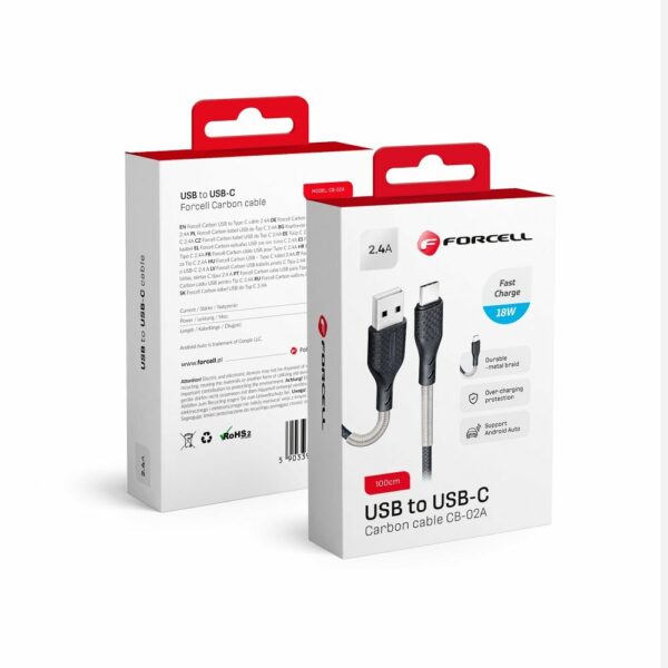 FORCELL F-ENERGY Carbon CB-02A cable USB A to Type C 2,4A 18W 1 m black
