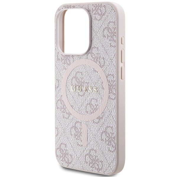 GUESS case for IPHONE 15 Pro compatible with MagSafe GUHMP15LG4GFRP (4G Ring classic logo) pink