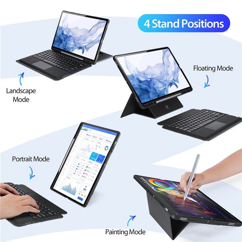 DUX DUCIS case DK foldable with Wireless Keyboard for SAMSUNG Tab S8 Plus (X800/X806)/S7FE(T730/T736B)/S7 Plus (T970/T976B) black