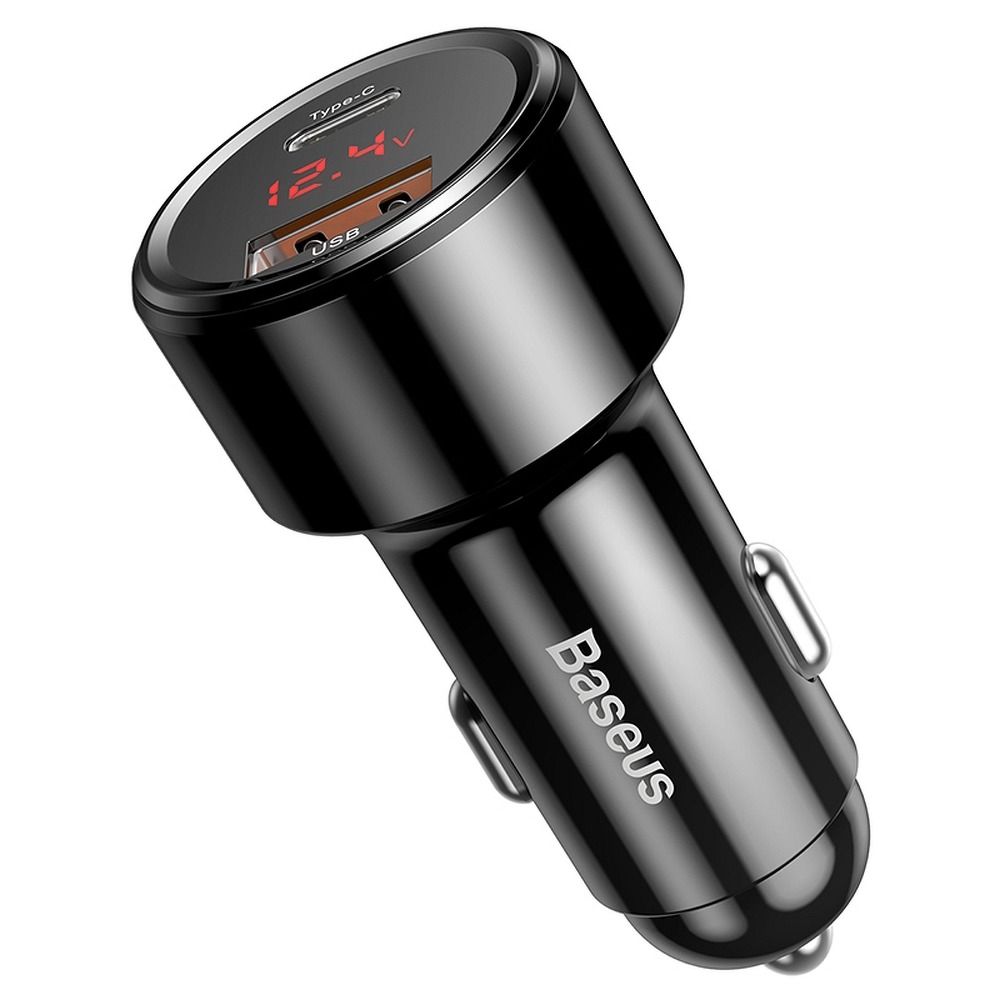 daa9209d24d2c3089ab21f456dea8f70 BASEUS car charger USB A + Type C with digital display PD3.0 QC4.0 3A 45W CCMLC20C-01 black
