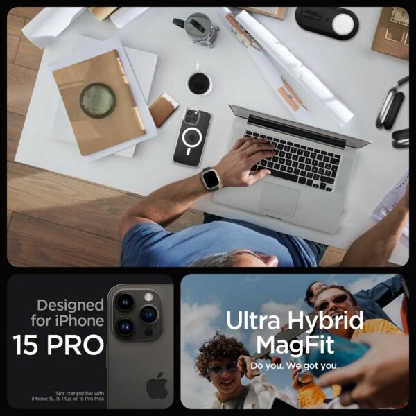 SPIGEN case ULTRA HYBRID MAG compatible with MagSafe for IPHONE 15 Pro white