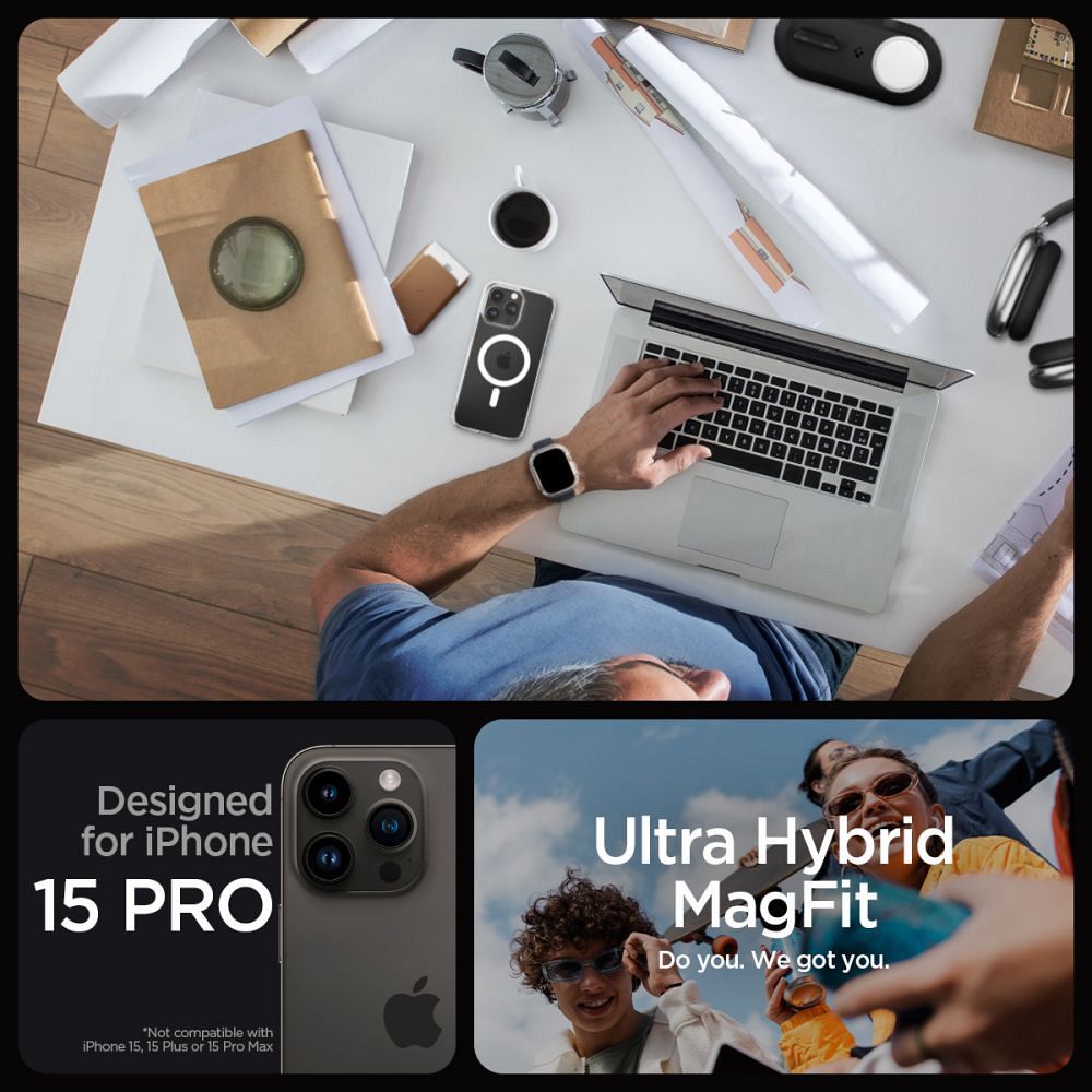 SPIGEN case ULTRA HYBRID MAG compatible with MagSafe for IPHONE 15 Pro white