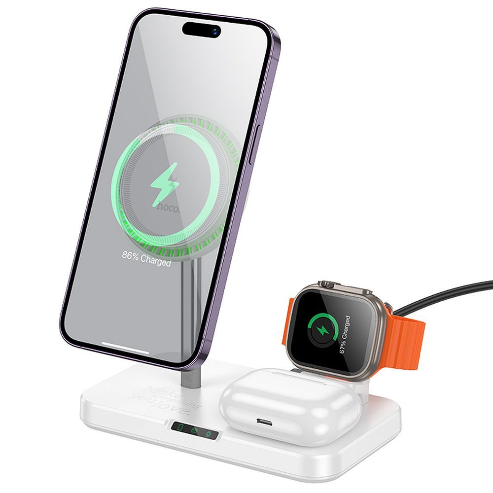 HOCO wireless charger 3in1 compatible with Apple Watch 3A 15W CQ12 white