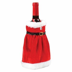 Christmas Bottle Cover "Christmas Dress" Pattern RC-K-301 Multicolor   Bottle Decoration for the Holidays This charming bottle cover in the shape of a Christmas dress is a delightful way to decorate bottles during the Christmas season. Perfect for gifts, Christmas table decorations, or as a fun addition to bottles of drinks during holiday parties.   Colorful, Festive Design The cover features a cheerful mix of red, green, and white, creating a joyful holiday atmosphere. It looks like a mini dress, giving the bottle a unique and decorative touch.   Versatile Use Ideal for wine, champagne, juice, or any other bottles. A perfect way to transform an ordinary bottle into a festive holiday decoration.   Great Gift Idea This bottle cover also makes a great gift idea – a decorated bottle becomes an original and special present for loved ones. ✅ Specifications: Model: RC-K-301 Pattern: Christmas dress Color: Multicolor (red, green, white) Use: Bottle decoration, gift, Christmas table ornament Material: Fabric ✨ Add a touch of holiday magic – beautiful bottle cover for your celebrations!