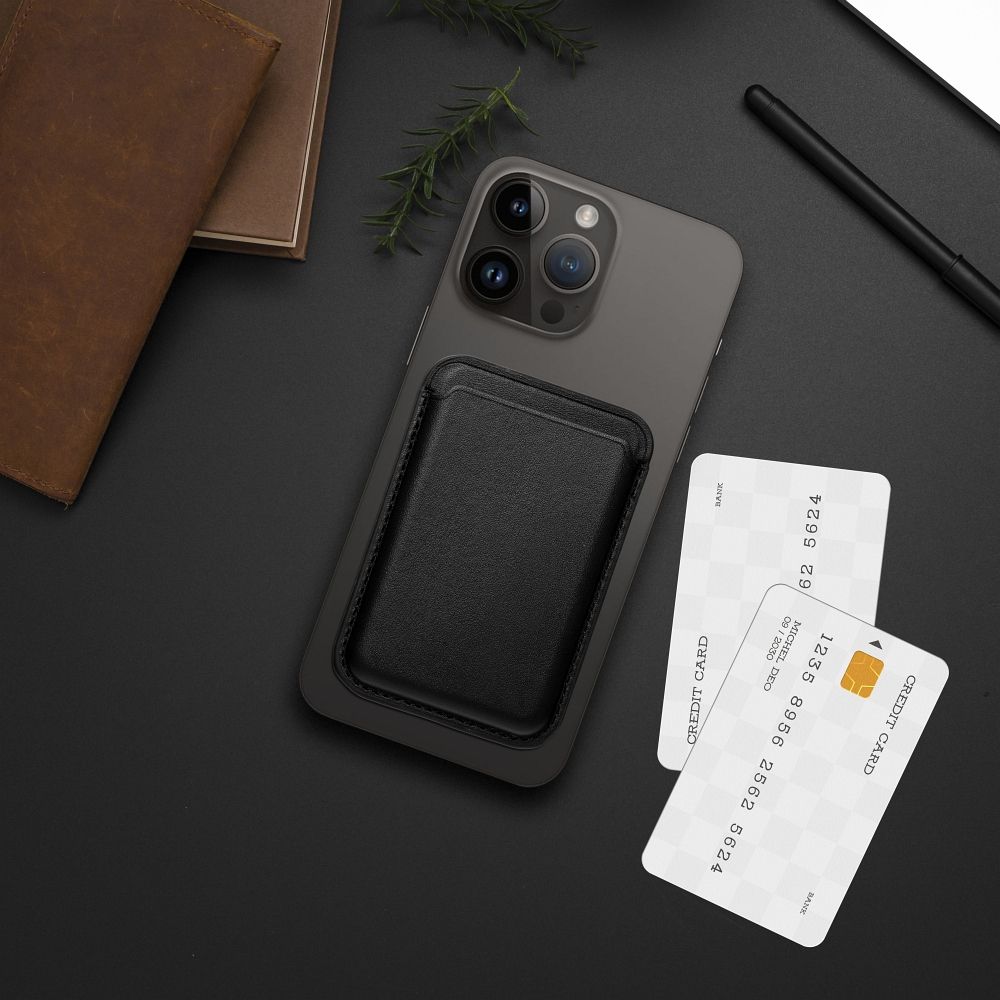 LEATHER MAG WALLET compatible with MagSafe black