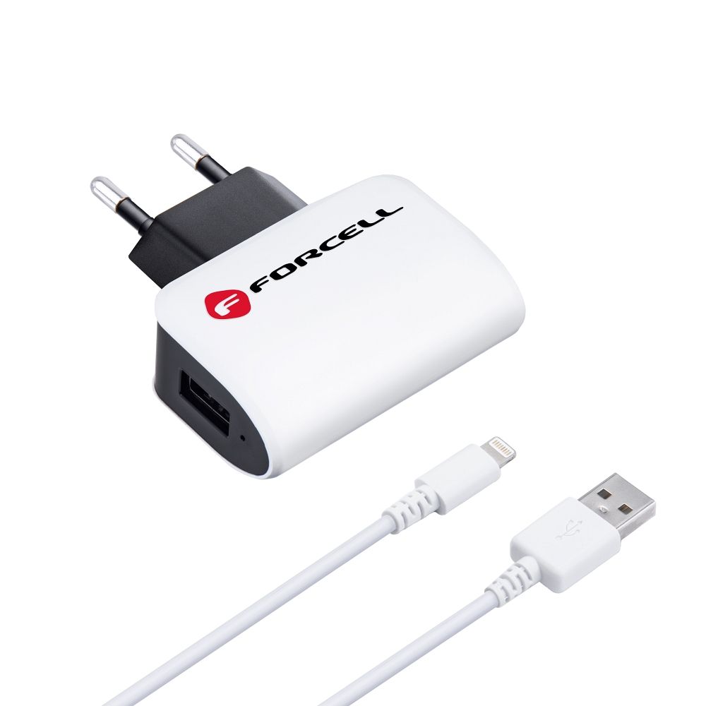 FORCELL F-ENERGY U19 travel charger USB A + cable USB A to Lightning 1A 5W white black