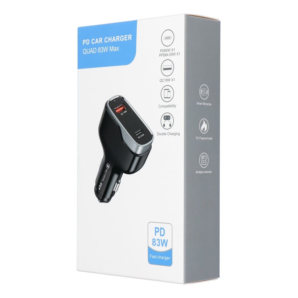 Car charger USB A + Type C PD QC3.0 3A 83W CC53-1A1C black
