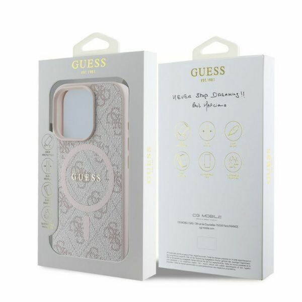 GUESS case for IPHONE 16 Pro Max compatible with MagSafe GUHMP16XG4GFRP (PU 4G Ring Classic Logo) pink