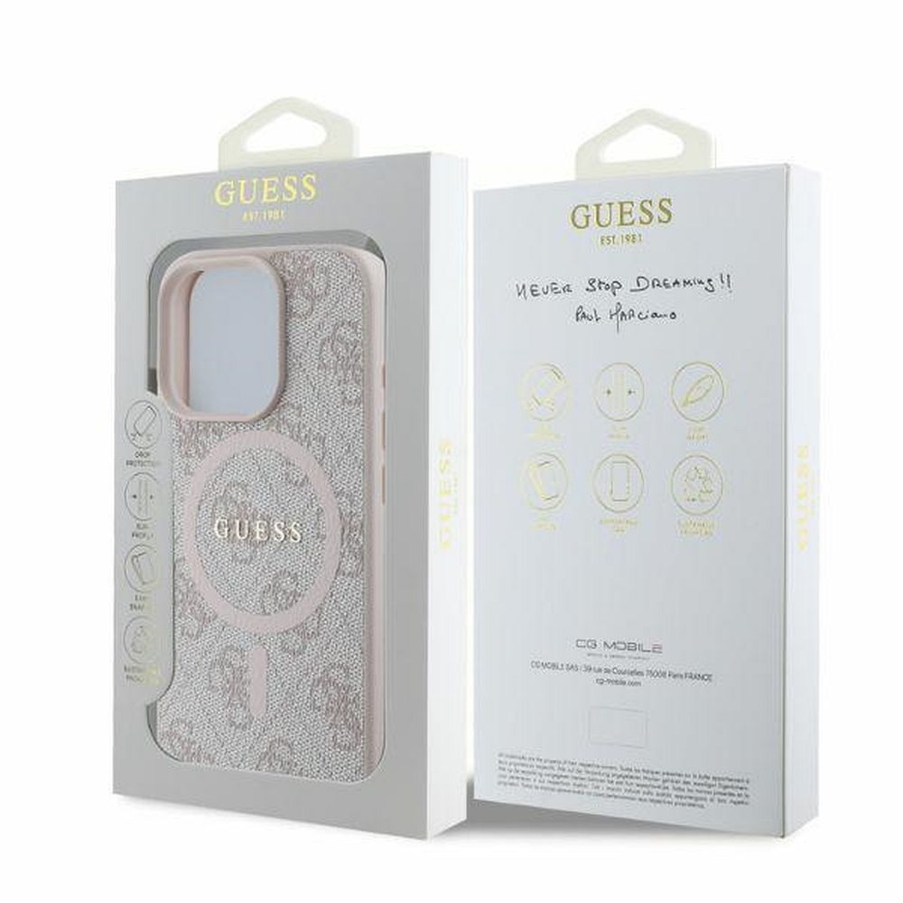GUESS case for IPHONE 16 Pro Max compatible with MagSafe GUHMP16XG4GFRP (PU 4G Ring Classic Logo) pink