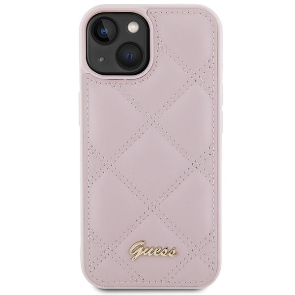 GUESS case for IPHONE 13 / 14 / 15 GUHCP15SPSQSQSP (Quilted Metal Logo) pink