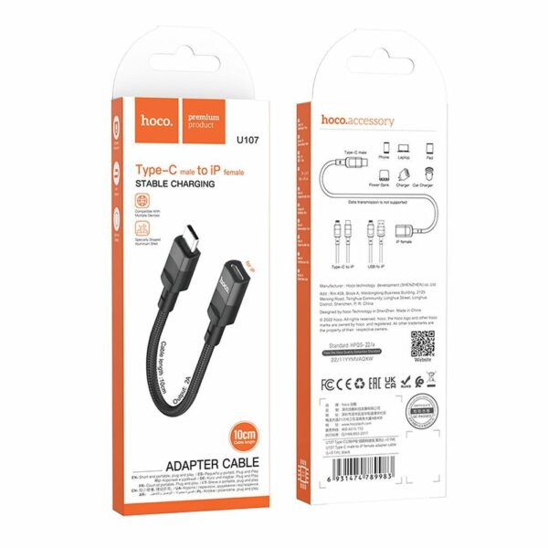 HOCO adapter OTG Type C (male) to Lightning (female) 3A U107 0,1 m black