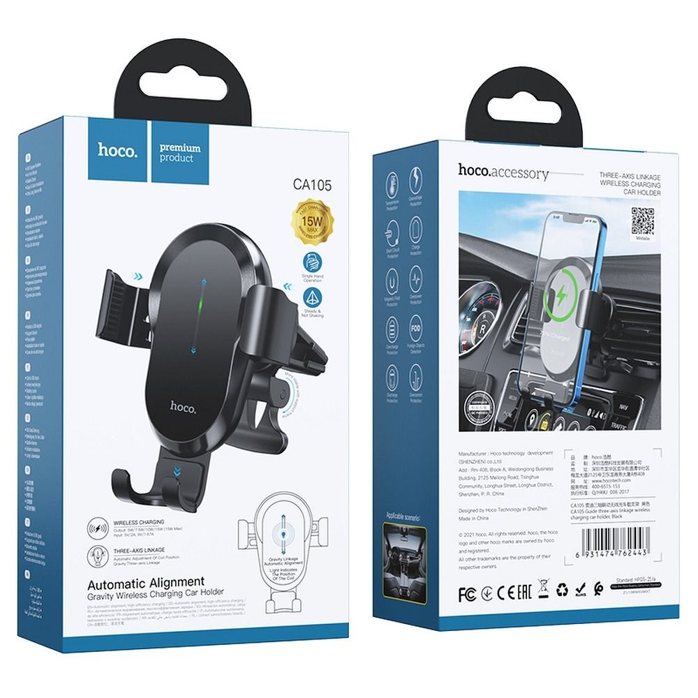 HOCO car holder with wireless charging for air vent 15W CA105 black