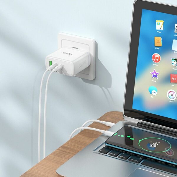 HOCO wall charger 2 x Type C + USB A QC PD 65W GaN N30 white