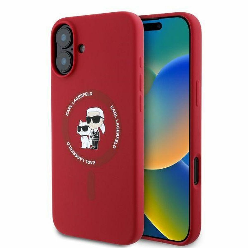KARL LAGERFELD case for IPHONE 16 compatible with MagSafe KLHMP16SSCMKCRHR (Silicone KC Body Ring) red
