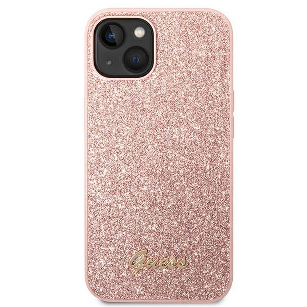 GUESS case for IPHONE 14 Plus GUHCP14MHGGSHP (Glitter Flakes Script Metal Logo) pink