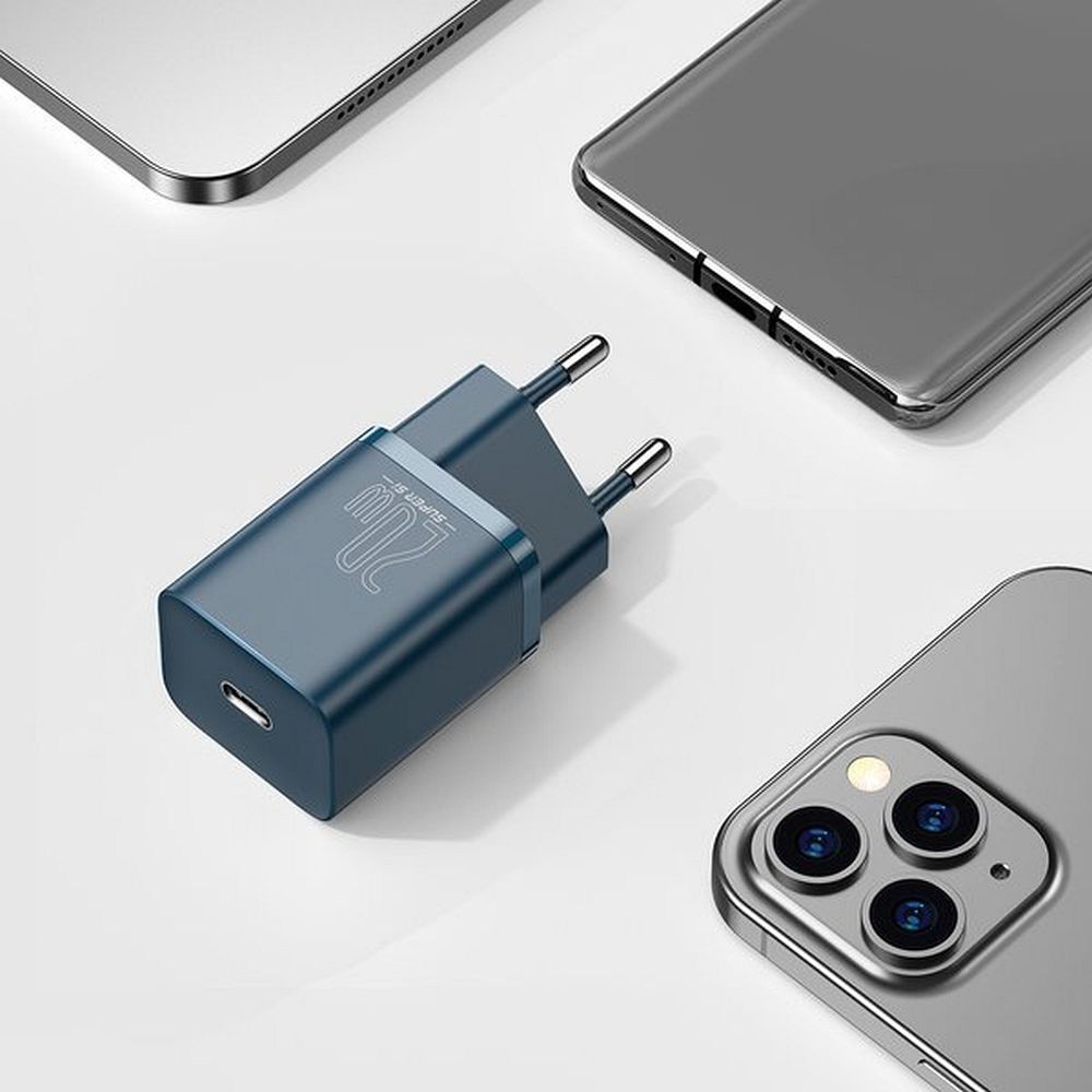 e8b9cb1a8ddd8aeb90b1afb3712e98e5 BASEUS wall charger Type C + cable Type C to Lightning PD QC3.0 3A 20W TZCCSUP-B03 blue