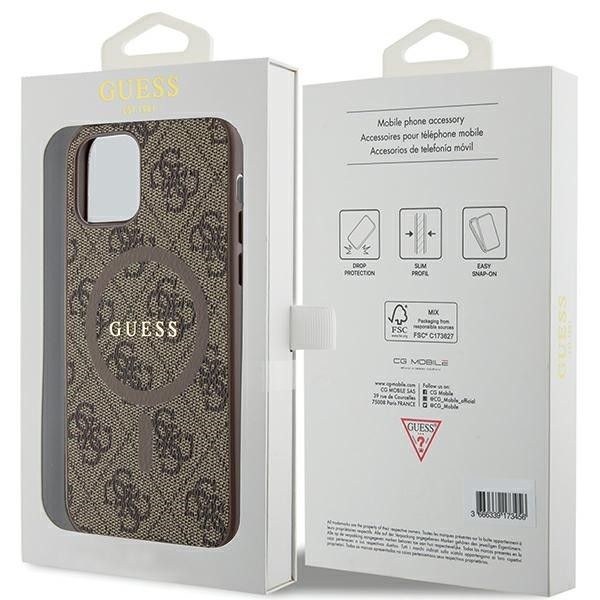 GUESS case for IPHONE 12 / 12 Pro compatible with MagSafe GUHMP12MG4GFRW (4G Ring classic logo) brown