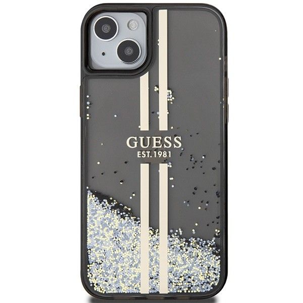 GUESS case for IPHONE 15 GUHCP15SLFCSEGK (Liquid Glitter Gold Stripes) black