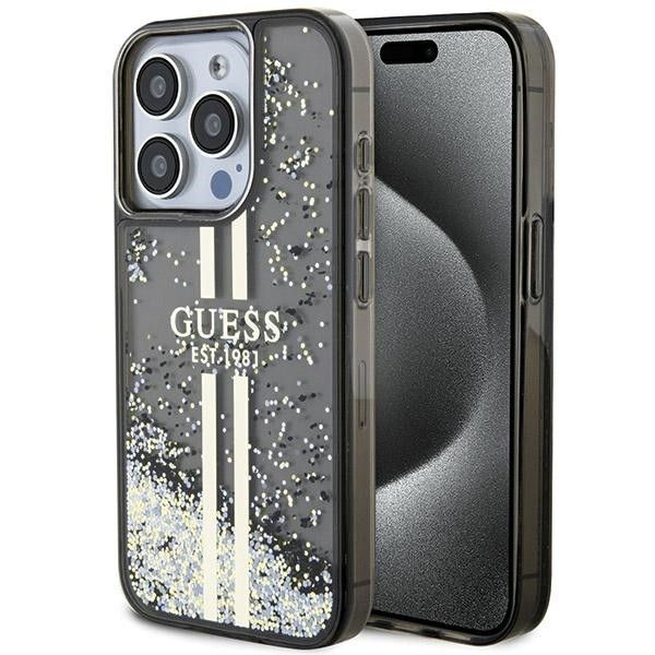 GUESS case for IPHONE 15 Pro Max GUHCP15XLFCSEGK (Liquid Glitter Gold Stripes) black