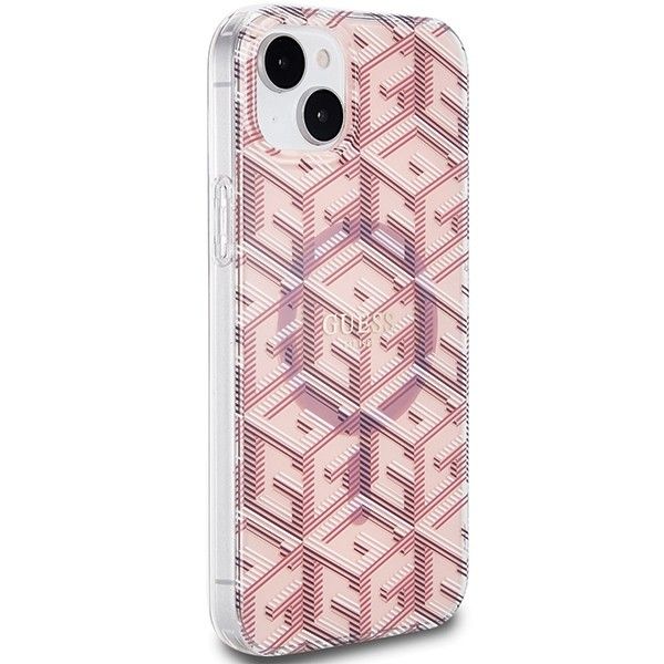 GUESS case for IPHONE 15 compatible with MagSafe GUHMP15SHGCUSTGP (IML GCUBE) pink