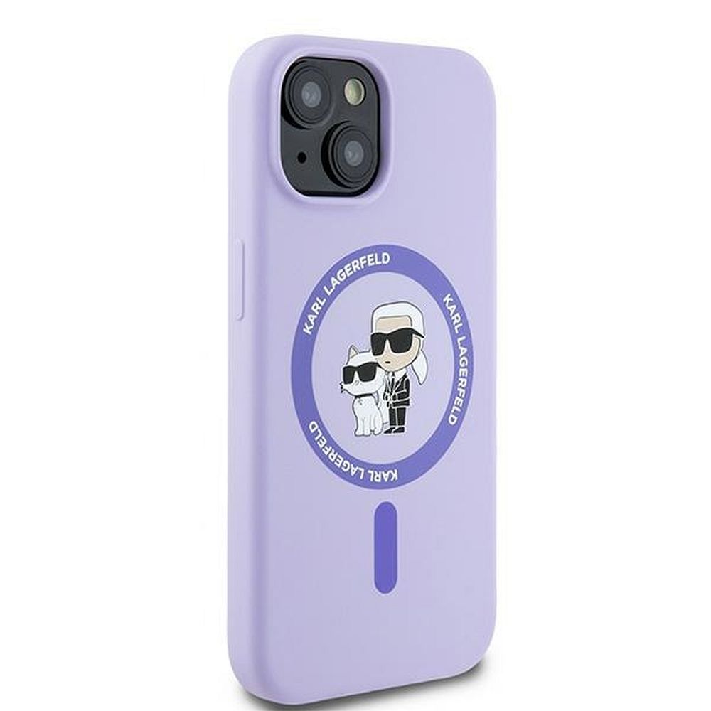 KARL LAGERFELD case for IPHONE 15 compatible with MagSafe KLHMP15SSCMKCRHU (Silicone KC Body Ring) purple