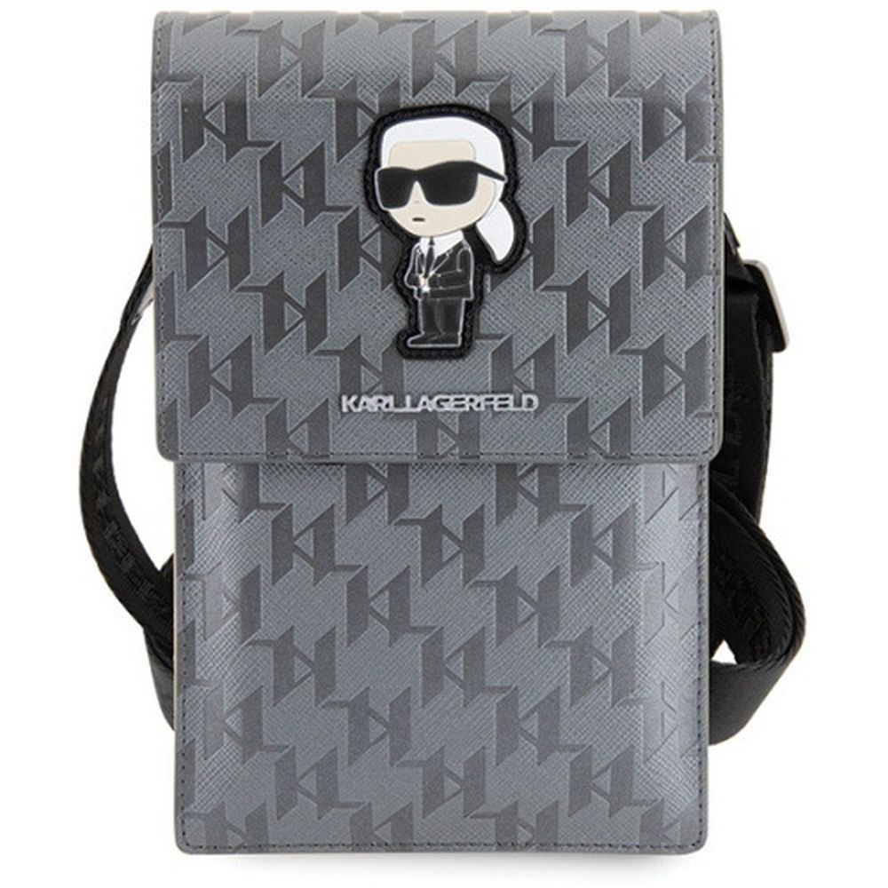 eb1093bb143a7696e31644c90f32df05 KARL LAGERFELD universal bag for mobile KLWBSAKHPKG (Saffiano Mono Ikonik) silver