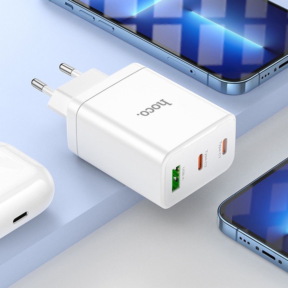 HOCO charger 2 x Type C + USB A PD QC3.0 3A 35W N33 white