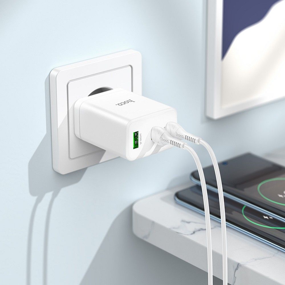 HOCO charger 2 x Type C + USB A PD QC3.0 3A 35W N33 white