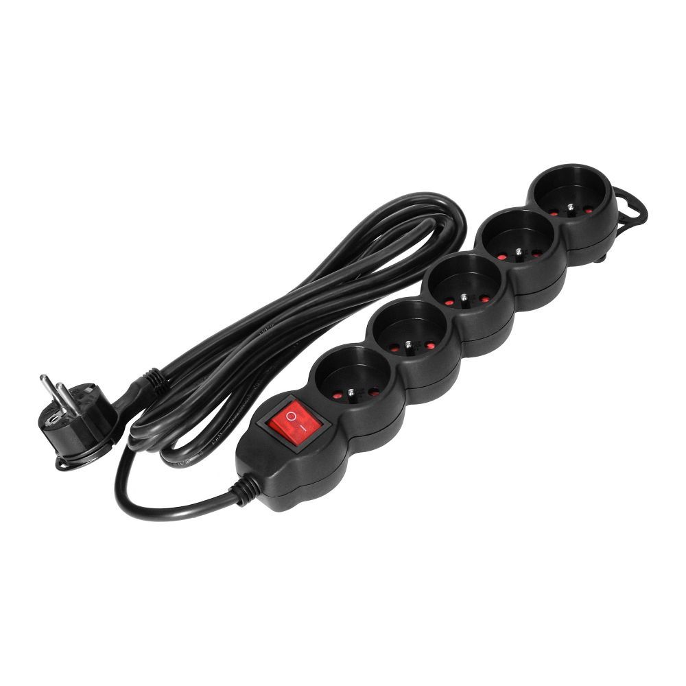 Extension cord 5x2P+Z,ON/OFF,1,5m,3x1,5,black (ES-7/B/1,5)