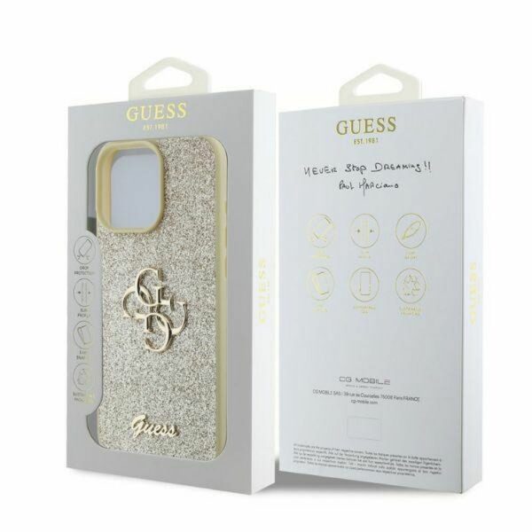 GUESS case for IPHONE 16 Pro Max GUHCP16XHG4SGD (Fixed Glitter Big 4G) gold